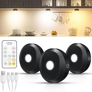 WILLED Puck Lights with Remote Control,3 Colors Under Cabinet Lighting Wireless,Rechargeable Battery LED Tap Light,Timer Function Stick On Lights for Kitchen,Cabinet,Counter,Closet, Shelf,3 Pack