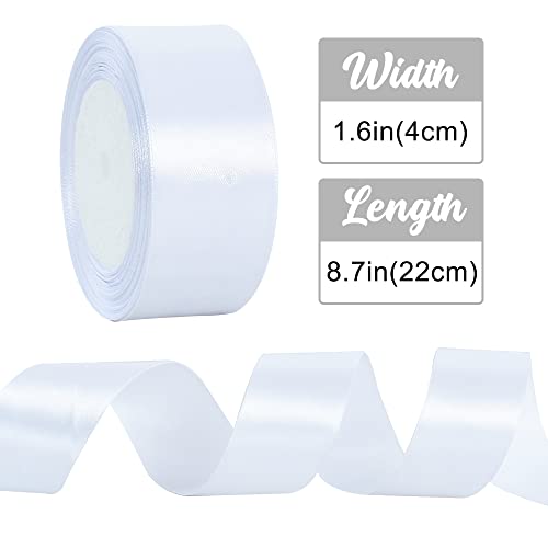 TONIFUL 4cm X 22M Wide White Satin Ribbon Solid Fabric Ribbons for Wedding Car Decoration Chair Sash Crafts Gift Wrapping Cutting Ceremony Table Bows Floral Sewing Party Decoration - Image 2