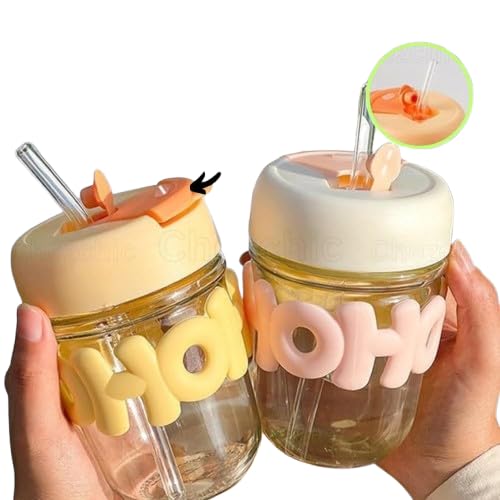 Baby Milk Feeding Glass Bottle, Mini Travel Sipper, Smoothies,Iced Coffee 350ml Glass Mug Shaker with Silicone Cover, Leak-Proof Lid & Straw Small Water Bottle for Girls Boys-picture-33