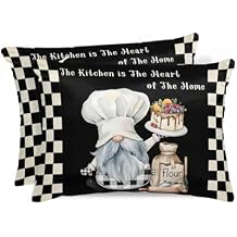 Chef Gnomes 2 Packs Bed Pillow Covers King Decorative, Black and White GridDessert Maker Fruit Throw Pillowcases Breathable Super Soft Stain Bedding Pillow Case Sham Zipper Closure 20"x36"
