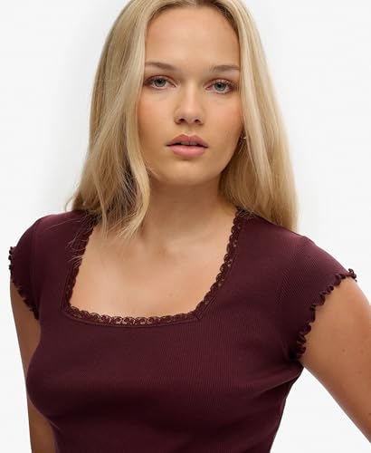 Superdry ATH Ess Square Neck Tee T-Shirt, Port Rouge, 36 Femmes