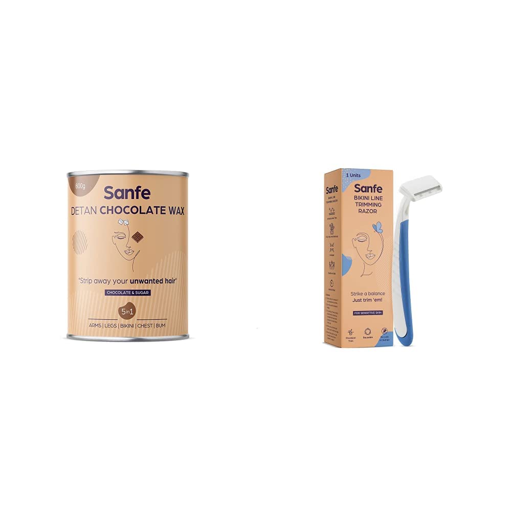 Sanfe Detan Chocolate Wax for Smooth Hair Removal - 600gm & Trimming and Hair Removal Body Razor for Women | For Painless Hair Removal with Stainless Steel Blade, Firm Grip (Pack of 1) (B0B7NQRZGX) Amazon Price History, Amazon Price Tracker