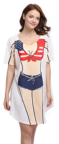 Bellady 4th of July American Flag Cover Up for Women,Baggy Bathing Suit Shirt,Funny Short Sleeve Bikini Shirt,Blue,L - Thumbnail 4