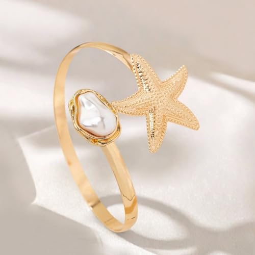 Vivian&CD 14K Gold Plated Starfish Arm Cuff for Women, Adjustable Upper Arm Bracelet Boho Beachy Statement Jewelry Summer Ocean-Themed Armband for Parties & Vacations3