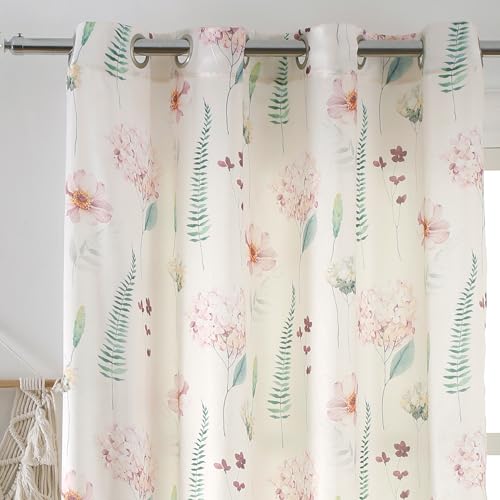 naturetalk Mixed Floral Pattern Privacy Curtains - Non See Through - Silky Soft Solid Window Curtains with Antique Silver Grommet Top - 52" W x 96" L (2 Panels) Blush Hydrangea
