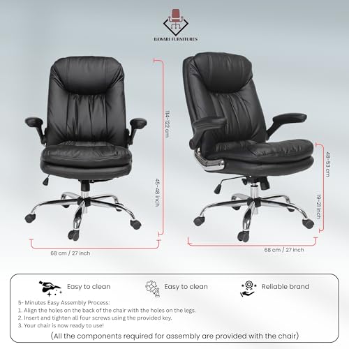 Image of Premium Leatherette Executive Office Chair with Chrome Base & Padded Armrests | Adjustable Height Swivel Desk Chair for Office & Home | Polypropylene Plastic & Nylon Material | Black