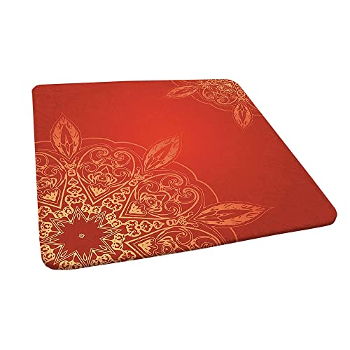Mandala Square Fitted Tablecloth, Romantic Vintage Traditional Soft Tone Shapes And Designs, Elastic Edge, Suitable For Kitchen Party Picnic, Fit For 42"X42" Square Table Earth Yellow Vermillion #TOP1