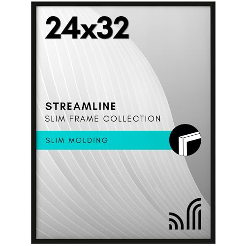 Americanflat 24x32 Poster Frame with Polished Plexiglass - Streamline Collection - Thin Border Picture Frame for Wall Display - Hanging Hardware Included - Black by Americanflat - Used condition - US$24.31