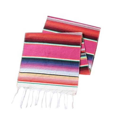 XUCZHAI Camino de Mesa de arcoíris, Caminos de Mesa a Rayas con Mantel con borlas for Fiesta de Boda, Mantel de algodón, Bandera, 35x213cm(Pink)