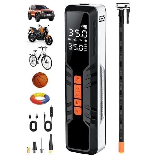 Tire Inflator Portable Air Compressor 10000mAh, 4X Fast Electric Tire Pump, Air Pump for Car Tires with Digital Pressure Gauge/LED Light/Power Bank, Bike, Motorcycle, Ball, Car Accessories(150PSI)