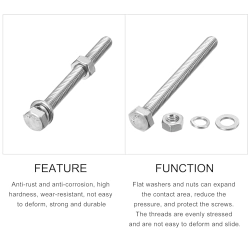 Image of METALLIXITY Hex Head Screws Bolts, Nuts, Flat & Lock Washers Kits (M6-1x60mm) 6 Set, Stainless Steel Fully Threaded Machine Screws Bolt Set - for Home Appliance Equipment