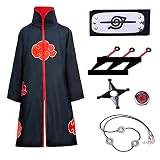 Formemory Akatsuki Mantel Kinder Unisex Cosplay Kostüm mit Stirnband Akatsuki Ringe, Anime Cosplay Itachi Mantel Jacke Halloween Weihnachten Party Kostüm(Black-XXL)