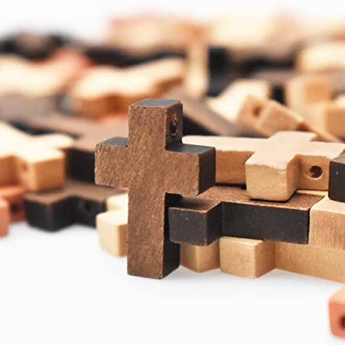 Miniatura 8 de Saijer Colgantes Cruz De Madera,150 Pcs Cruces De Madera Natural Con Cuerda De Cera De 20m Accesorios De Joyería Con Agujeros Pequeños Para Manualidades Diy Pulsera Fabricación De Joyas 3 Colores