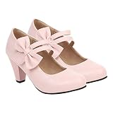 Holibanna Womens Bowknot High Heels Chunky Heel 3 Inch Light Mouth Pumps Stylish Shoes for Parties Casual Wear