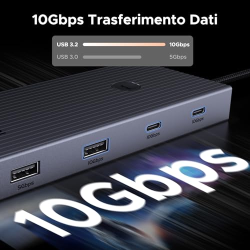 Revodok Pro 1091 10Gbps Hub USB C HDMI 4K 60Hz Ethernet Gigabit PD 100W Lettore Schede SD TF Porte Dati 2A2C Docking Station Compatibile con MacBook iPad Air Pro iPhone 17 Galaxy S25 - Hub USB - Immagine 2