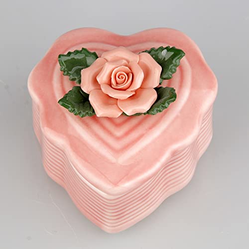 Sevenbees Ceramic Heart Box With Pink Rose Flower Figurines And Statues Candy Box Jewelry Ring Box Animal Ceramic Jewelry Box Ring Storage Jar #TOP2