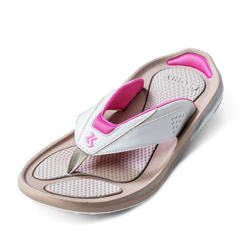 ZORIZ Zoomy Golf Sandals - Unisex Golf Flip Flops With Removable Tornado Golf Cleats - Mens and Womens Sandals for Walking, Beach, or Sports - Pink/White - Men's 9-9.5/Women's 10.5-11