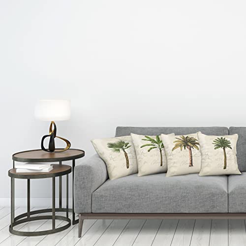 Ambesonne Palms Throw Pillow Cushion Case Pack Of 4, Exotic Island Trees On Weathered Vintage Script Background Modern Summer, Modern Accent Double-Sided Digital Printing, 20", Sepia Eggshell Green #TOP1