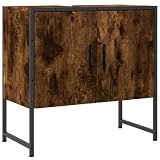 Tmriohed Mobile sottolavabo in legno di rovere affumicato, 60 x 33 x 60 cm, mobiletto da bagno in legno e acciaio, con foro per sifone, per riporre oggetti in bagno, design industriale moderno