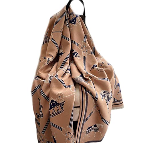 Écharpe en cachemire motif cheval : châle de luxe double face d'hiver