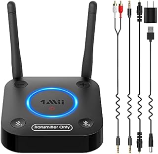 1Mii B06TX Bluetooth 5.2 Transmitter for TV to Wireless Headphone/Speaker, Bluetooth Adapter for TV w/Volume Control, AUX/RCA/Optical/Coaxial Audio Inputs, Plug n Play, aptX Low Latency & HD