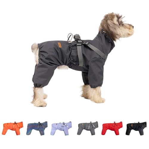 BT Bear Hundegeschirr-Regenmantel, verstellbare 4 Beine, Hunde-Regenjacke mit Geschirr, reflektierender Overall, Wasserabweisender Hunde-Regenmantel für kleine Hunde, Grau, Größe L