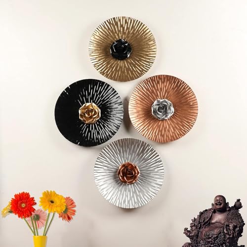 Image of Artemade Rose Wall Decor Set of 4 - Wall Mounted Sculpture for Home, Living Room & Bedroom Decor | Modern Wall Art for Birthday, Housewarming & Gift (12 x 12 inch, Gold, Silver, Black, Copper)