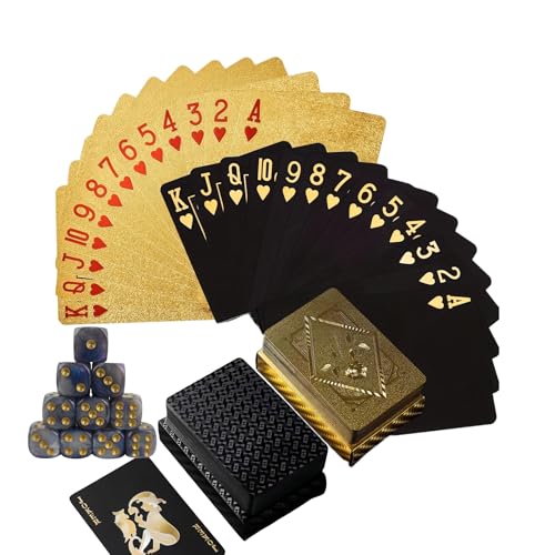 Playing Cards 2 pack Waterproof Playing Cards UK Set with 6 Coloured Dice |Fade-Resistant Poker Cards in Gold & Black | Includes Robust PP Storage Box for Pub Nights, Travel & Tabletop Games-B Playing Cards 2 pack Waterproof Playing Cards UK Set with 6 Coloured Dice |Fade-Resistant Poker Cards in Gold & Black | Includes Robust PP Storage Box for Pub Nights, Travel & Tabletop Games-B