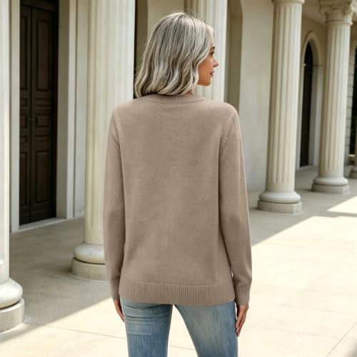 Womens Crew Neck Sweater Ribbed Knit Long Sleeve Sweater Top - image 3