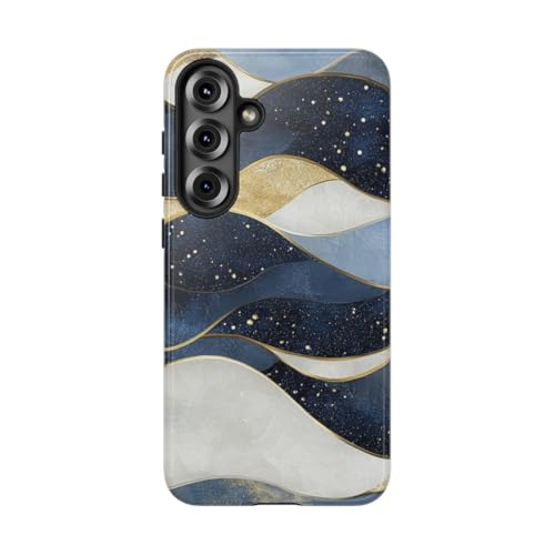 Coque Samsung S25 Plus rigide brillante motif abstrait bleu or antichoc