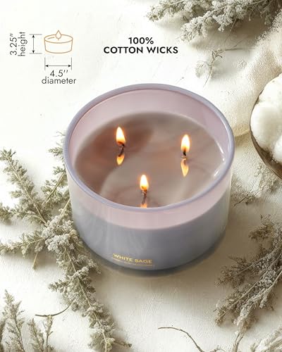 96NORTH-Luxury-White-Sage-Candle-Large-3-Wick-Jar-Candle-Up-to-50-Hours-Burning-Time-100-Natural-Soy-Wax-Relaxing-Aromatherapy-Aesthetic-Candles-Housewarming-Gift-for-Men-and-Women 96NORTH Luxury White Sage Candle Large 3 Wick Jar Candle Up to 50 Hours Burning Time 100 Natural Soy Wax Relaxing Aromatherapy Aesthetic Candles Housewarming Gift for Men and Women