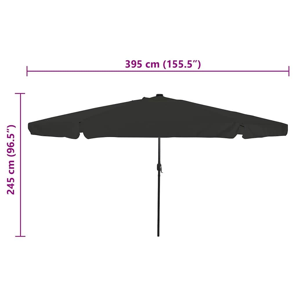 Parasol ogrodowy, piaskowy, antracyt, z ochroną UV, przegubem korbowym, stabilnym masztem, oświetleniem LED i wiatroszczelnym stojakiem na parasol, na balkon, taras, do ogrodu, na kemping