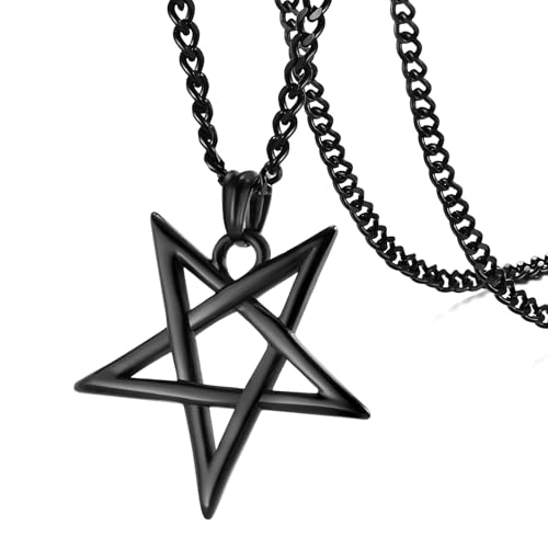 Noir Acier Inoxydable Pendentif Pentacle of Life Satanic Pentagram Collier Homme, Église de Satan Sorcière Wiccan Amulette Collier Bijoux Cadeau Anniversaire...