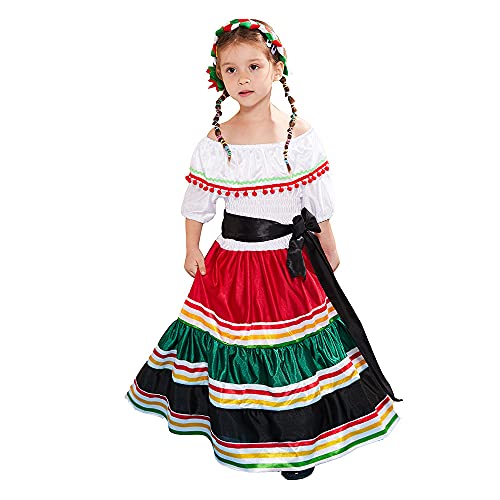 Vestido tradicional mexicano para niñas disfraz de Halloween infantil y traje de baile clásico