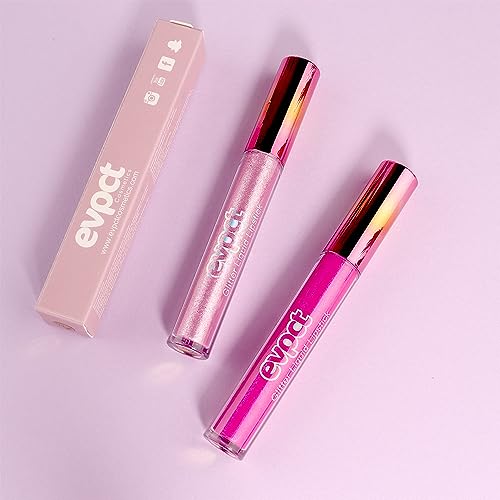 Image of evpct 2Pcs Rose & Hot Pink Glitter Metallic Shimmer Diamond Lipstick Lip Gloss Set for Women Long Lasting Waterproof, Light Bright Rose Pink Sparkle Glitter Matte Liquid Lipstick Lip Gloss Makeup Kit