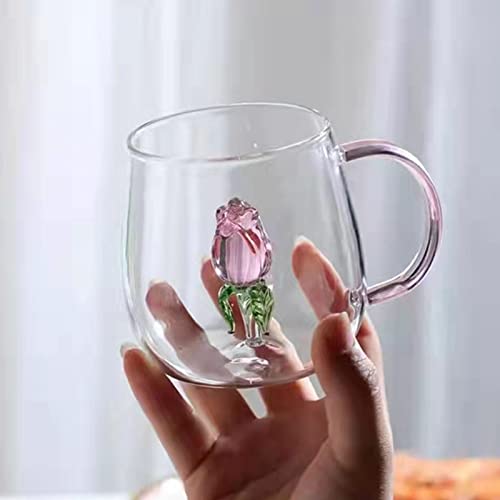 Scizorito Glass Cups, Transparent Three-dimensional Pattern, Bar Beverages Ice Coffee Mug Juice Drinkware, Clear (Rose Cup)