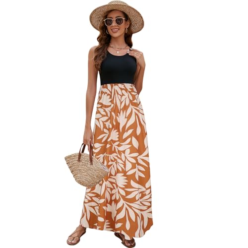 Sherosa Women Boho Chevron Striped Floral Printed Summer Sleeveless Tank Long Maxi Party Dress2