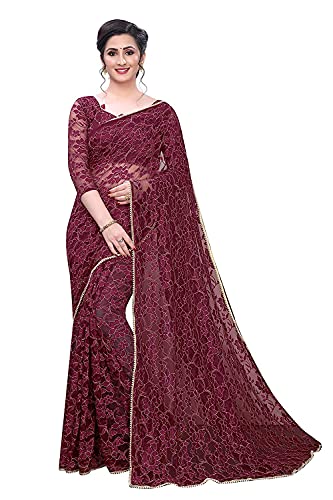 Sari jacquard en coton bordeaux avec chemisier non cousu Aashita Creations 1204