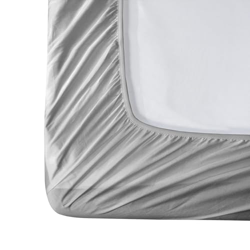 Image of 100% Cotton Percale Sheets Queen Size - 200 Thread Count, Breathable & Crisp Cool, Deep Pocket up to 17 inch Fitted Sheet, 4-Piece Bedding Set Hotel-Luxury Feel Bed Sheet Set (Light Gray, Queen)