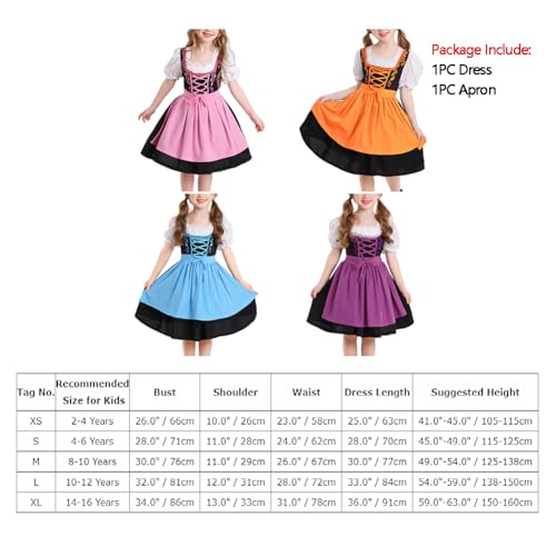 Odizli Kinder Dirndl M�dchen Kurzarm Wei� Blusen Dirndlbluse Trachtenbluse + Sch�rze Dirndlsch�rze + Trachtenrock Knielang Trachtenkleid Kurz Kinderdirndl Oktoberfest 3tlg Outfit Lila 10-12 Jahre