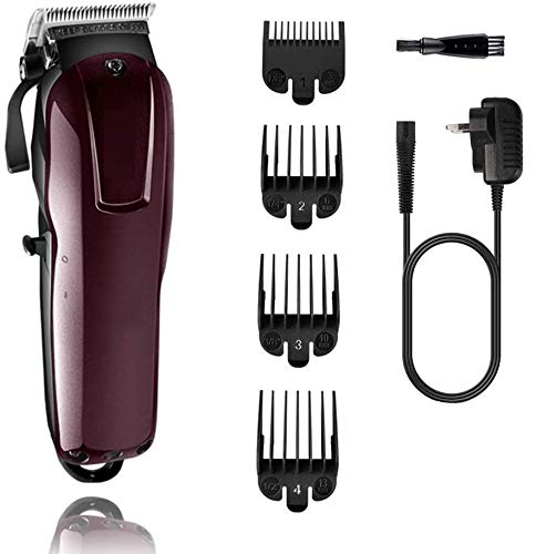 Professional Rechargeble Fast Feed Adjustable Pivot Motor Hair Clipper, Precision Cord/Cordless Fade Clipper Loaded with Features -Carbon Steel Blades,120+ Minute Run Time (Red)