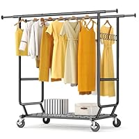 HOKEEPER Heavy Duty Double Rail Clothes Rack on Wheels, 295kg(650lbs) Capacity with Bottom Shelf, Extendable Length & Height - Ideal for Bedroom, Boutique, Laundry Room, Yard Sale - Black