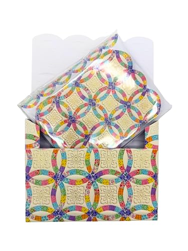 Image of Poster Foundry Set of 3 - Wedding Ring Quilt Boxed Note Cards by Carol Wilson. 10 embossed 4x5 Die-Cut Notecards and Matching Envelopes in Decorative Gift Box with Magnetic Flap. NCP2257