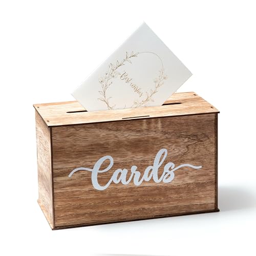 TelKeen Rustic Wedding Card Box for Reception Wooden Card Box with Slot for Wedding Decor Party Birthday Bridal Shower Baby Shower and Graduation Party