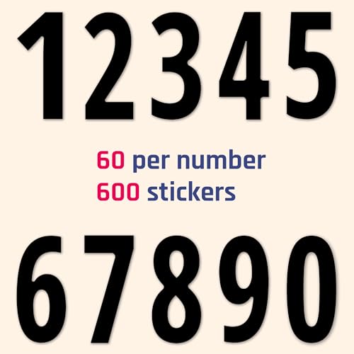 600 Stück, 50 mm - Zahlen Aufkleber Klebezahlen Wetterfest, Klebenummern Sticker - Schwarz