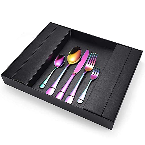 Ménagère en Acier Inoxydable, Lot de 5 Couverts, Acier Inoxydable sain et Durable, avec Couteau, Fourchette, cuillère (argenté, 25 pièces)