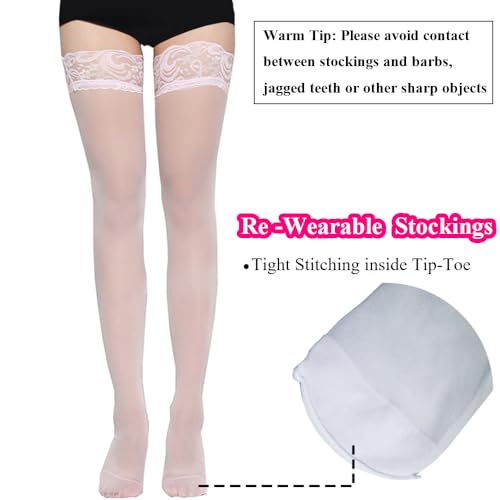 Image of Thigh High Stockings Lace Top, Women's Semi Sheer Sexy Stay Up Halloween Lingerie Thigh High Stockings