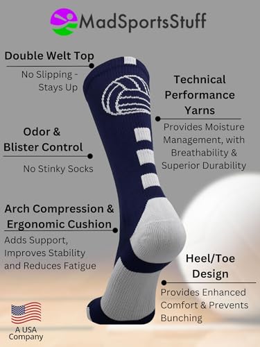MadSportsStuff Volleyball Socks for Girls, Women & Teens in Crew Length Volleyball Accessories and Gifts3