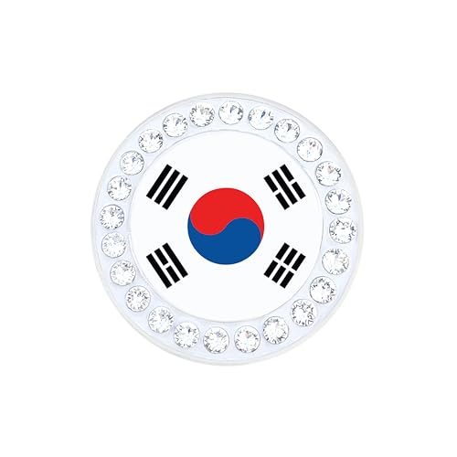 NAVIKA Korean Flag Golf Ball Marker with Crystals & Hat Clip