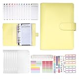 Classeur budget A6, budget planner,Avec 12 feuilles de budget et 8 poches à fermeture éclair transparentes, adaptées pour ranger de l'argent liquide, des timbres, des coupons, etc(Amarillo)